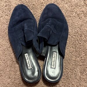 Charles David Dark Blue Suede Tassel Backless Loafers